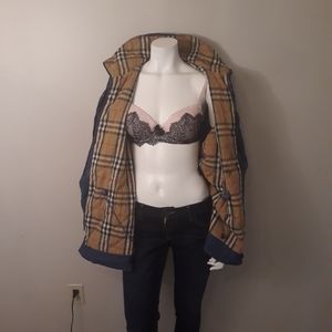 Burberry coat women M blue zip up mock